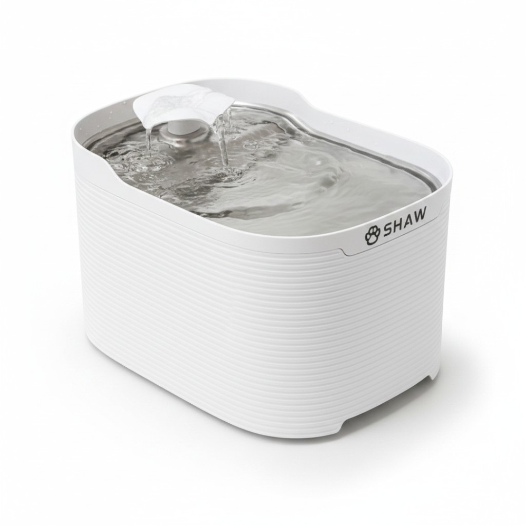 Fantana automata de apa SHAW Fresh pentru caini si pisici, tava din inox, capacitate 2.5L, pompa silentioasa, apa filtrata continuu