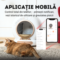 Litiera automata smart SHAW® V4 pentru pisici, auto-curatare, eliminare mirosuri prin ionizare, aplicatie mobila, 9L