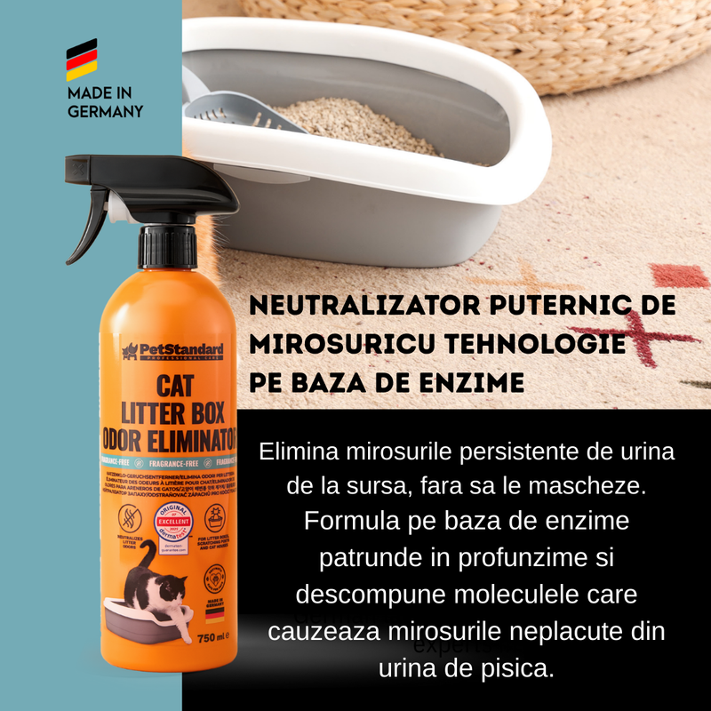 Solutie Profesionala Enzimatica pentru Eliminarea Mirosului de Urina din Litiera Pisicii, pentru Curatare Litiera, fara parfum, 750 ml