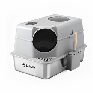 Litiera inox de colt 2 in 1  SHAW® XL pentru pisici, cu lopatica inclusa, intrare laterala, usor de curatat, rezistenta