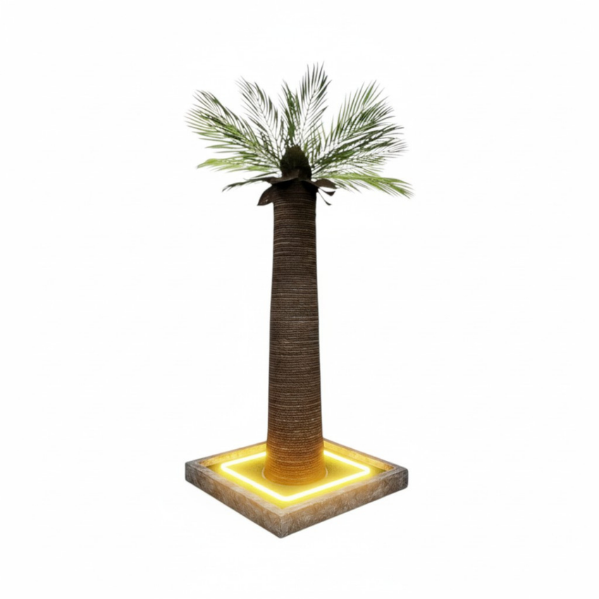Stalp tip Palmier cu sisal de zgariat pentru pisici, lumina LED, MDF, stabil, inaltime 92 cm