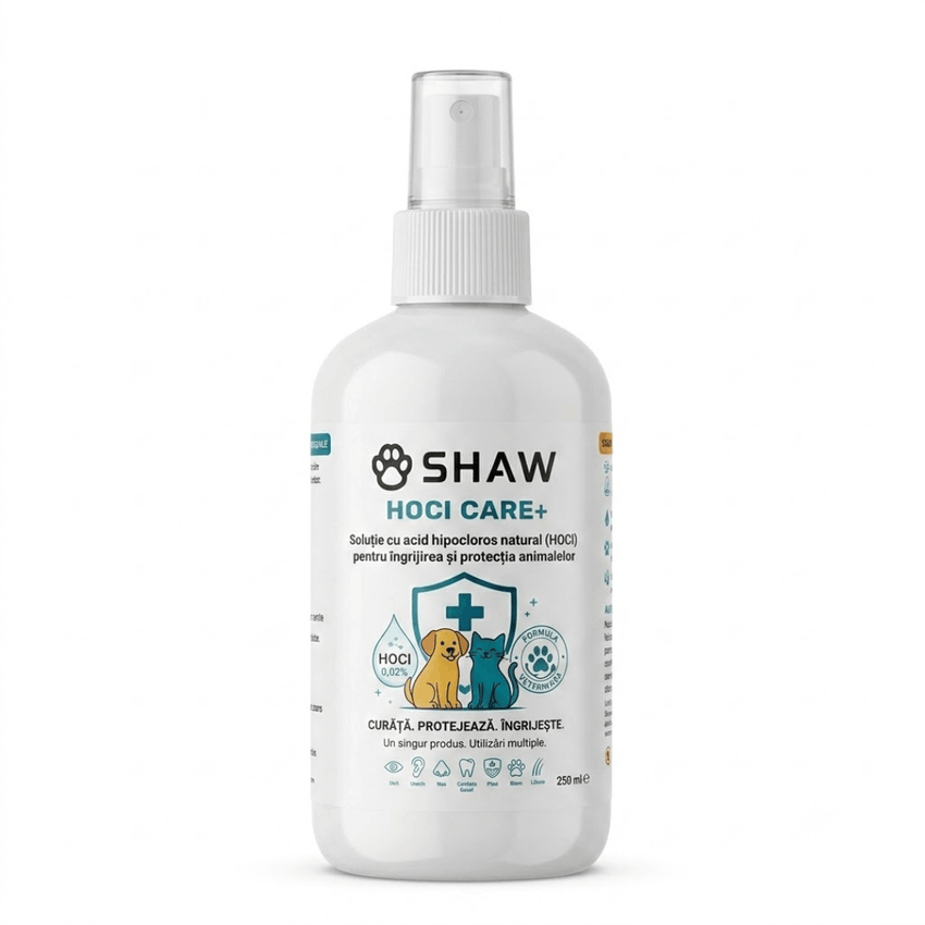 Solutie SHAW cu acid hipocloros HOCl CARE +, pentru caini si pisici, non-toxic, hipoalergenic, fara alcool si parfum