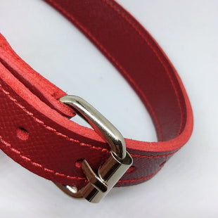 Zgarda caini din piele naturala, lata pentru protectia gatului, marime M, ajustabila 36–44 cm, rosu