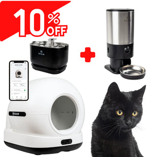 Kit Litiera Ultra Negru, Hranitor PRO V3 cu camera Negru, Fantana de apa PRO V3 Negru