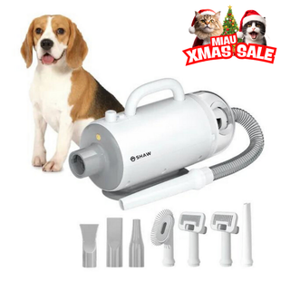 Uscator si aspirator cu perie 3 in 1, SHAW®, pentru caini si pisici, reglare temperatura, ioni negativi, 2000W, Alb
