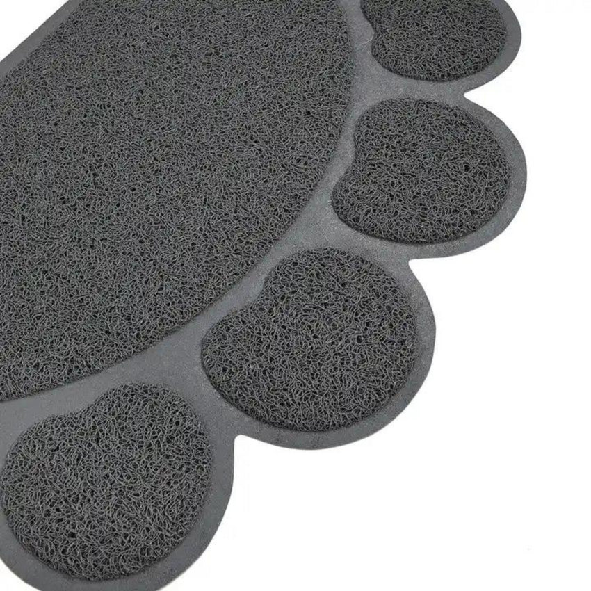 Covoras pentru pisici de pus in fata litierei, PVC, forma de labuta, gri