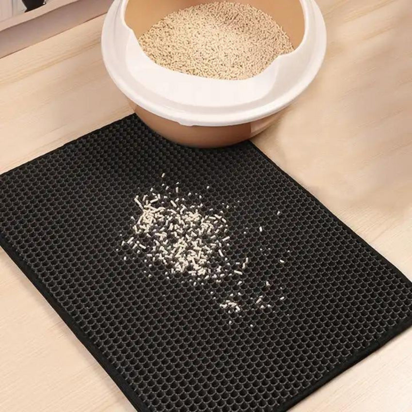 Covoras colector de nisip pentru litiera pisicii, negru, PVC