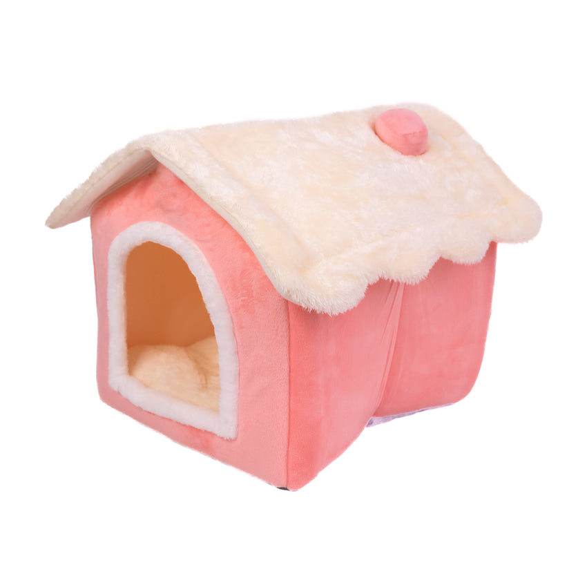 Casuta textila pliabila SHAW®, pentru caini si pisici, calduroasa, 40x32 x35 cm, roz