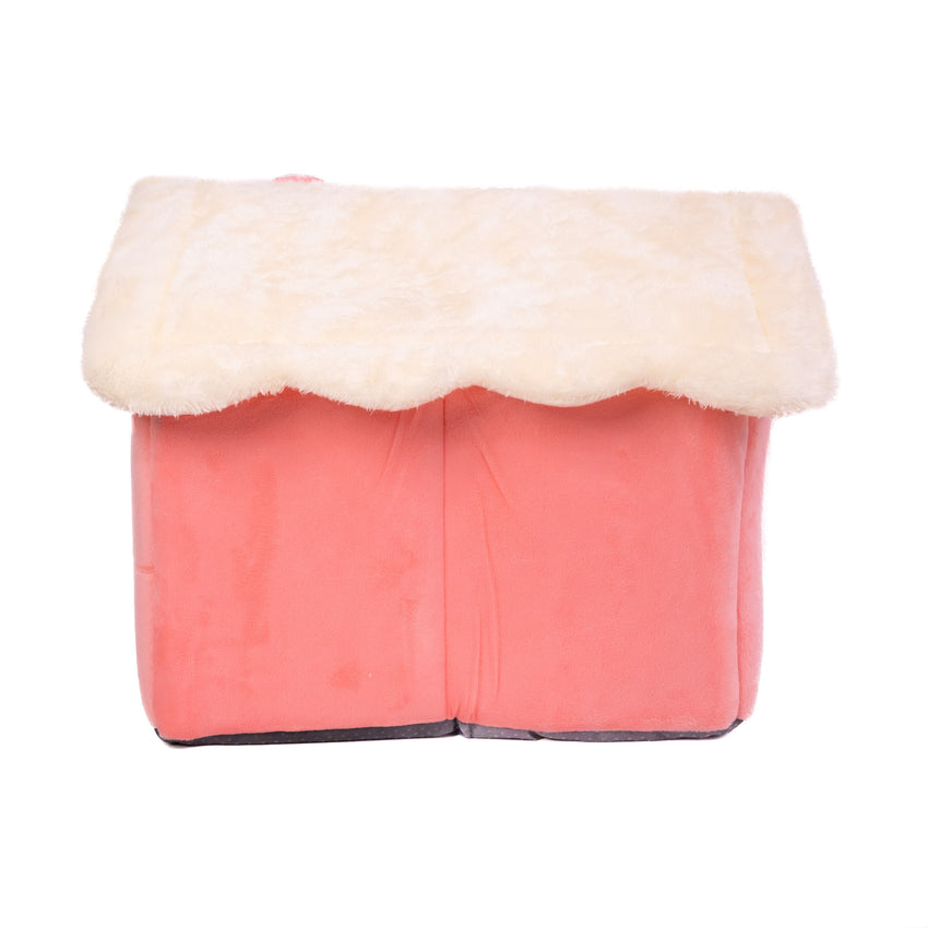 Casuta textila pliabila SHAW®, pentru caini si pisici, calduroasa, 40x32 x35 cm, roz