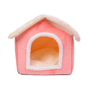 Casuta textila pliabila SHAW®, pentru caini si pisici, calduroasa, 40x32 x35 cm, roz