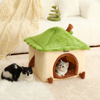 Casuta pufoasa pentru caini si pisici cu 9 trepte de incalzire si telecomanda