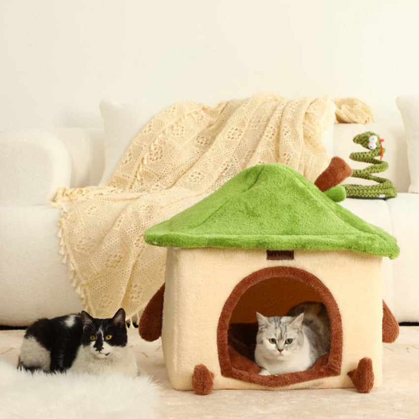 Casuta pufoasa pentru caini si pisici cu 9 trepte de incalzire si telecomanda