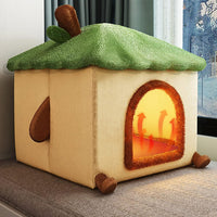 Casuta pufoasa pentru caini si pisici cu 9 trepte de incalzire si telecomanda