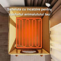 Casuta pufoasa pentru caini si pisici cu 9 trepte de incalzire si telecomanda