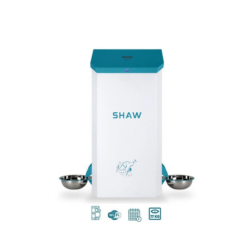 Hranitor automat smart SHAW® pentru caini talie mare, Capacitate 17kg, Programare hrana, Aplicatie mobila, 2 boluri