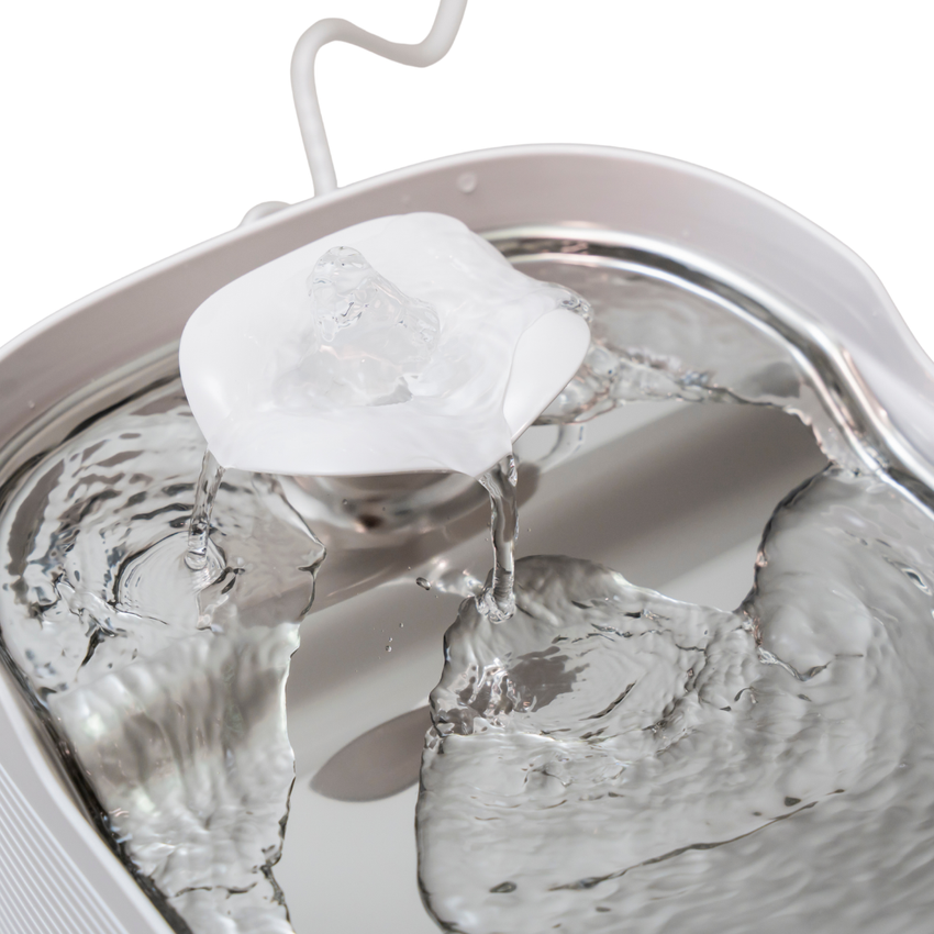Fantana automata de apa SHAW Fresh pentru caini si pisici, tava din inox, capacitate 2.5L, pompa silentioasa, apa filtrata continuu