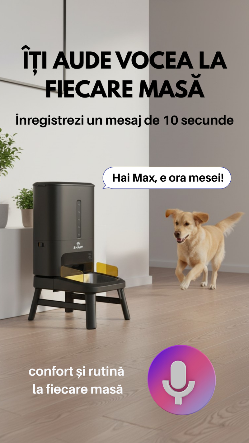 Hranitor automat smart SHAW® Titan pentru caini, aplicatie mobila, 15L, programare hranire, negru