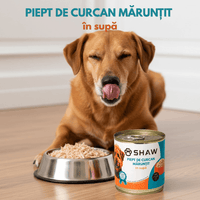 Hrană umedă premium pentru câini SHAW, Piept de Curcan Mărunțit în Supă, hrană completă, fără cereale, 200 g