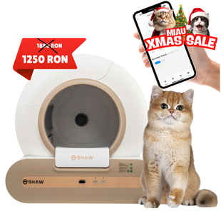 Litiera automata smart SHAW® Plus, pentru pisici, auto-curatare, eliminare mirosuri, aplicatie mobila, 9L