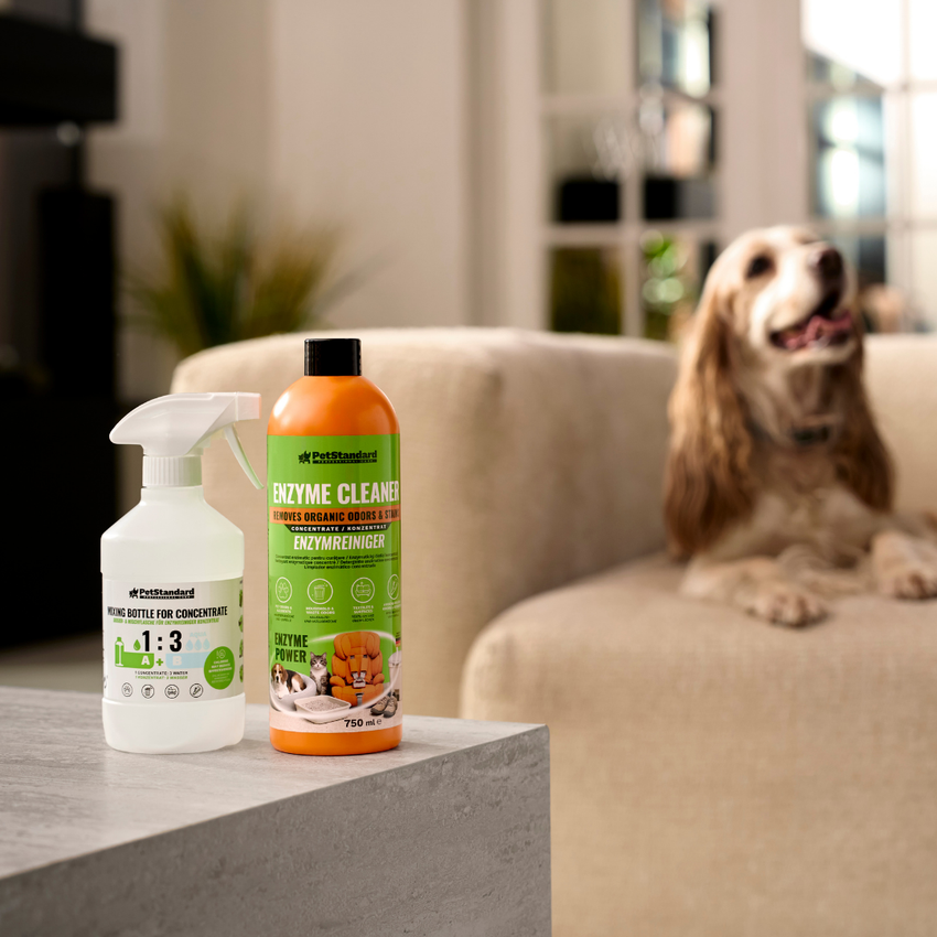Solutie Profesionala Enzimatica Concentrata pentru Eliminarea Mirosurilor si Petelor PetStandard, 750 ml, Curatare Urina, Voma, Litiera, Textile si Suprafete