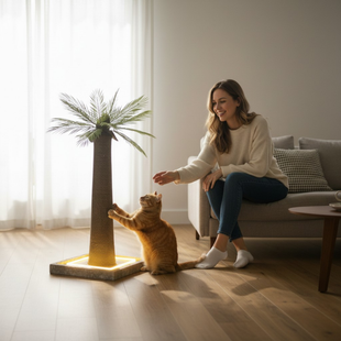 Stalp tip Palmier cu sisal de zgariat pentru pisici, lumina LED, MDF, stabil, inaltime 92 cm