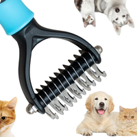 Perie de grooming pentru descalcire SHAW pentru caini si pisici,otel inoxidabil, albastru