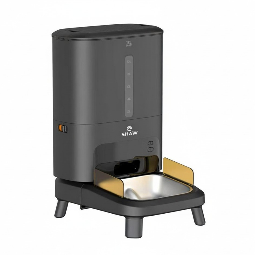 Hranitor automat smart SHAW® Titan pentru caini, aplicatie mobila, 15L, programare hranire, negru