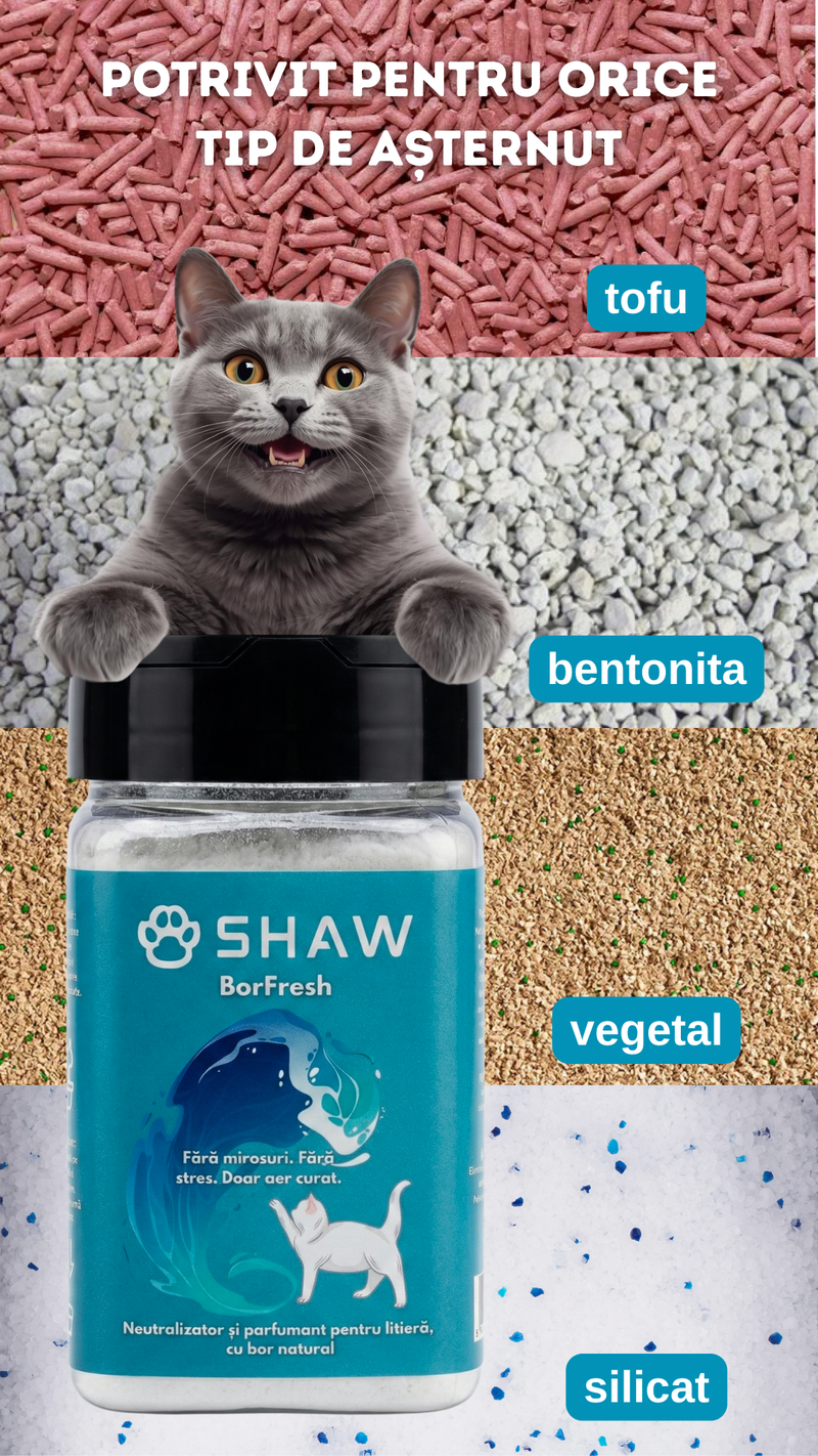 Parfumant si neutralizator de miros pentru litiera pisicii, SHAW Borfresh, cu bor natural