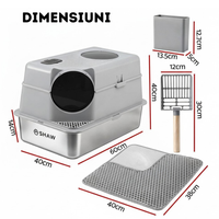 Litiera inox de colt 2 in 1  SHAW® XL pentru pisici, cu lopatica inclusa, intrare laterala, usor de curatat, rezistenta