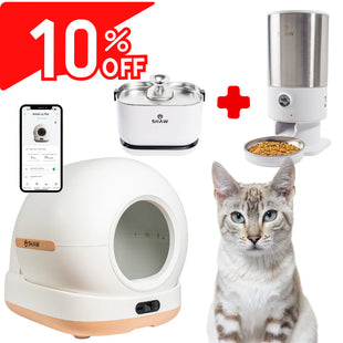 Kit Litiera Ultra Alb, Hranitor PRO V3 cu camera Alb, Fantana de apa PRO V3 Alb