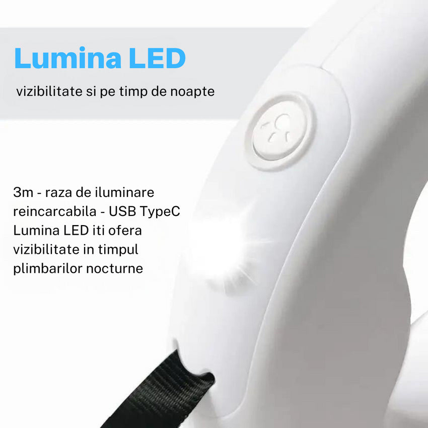 Lesa retractabila cu LED, SHAW®, cu suport si o rola saci gunoi, 3 m