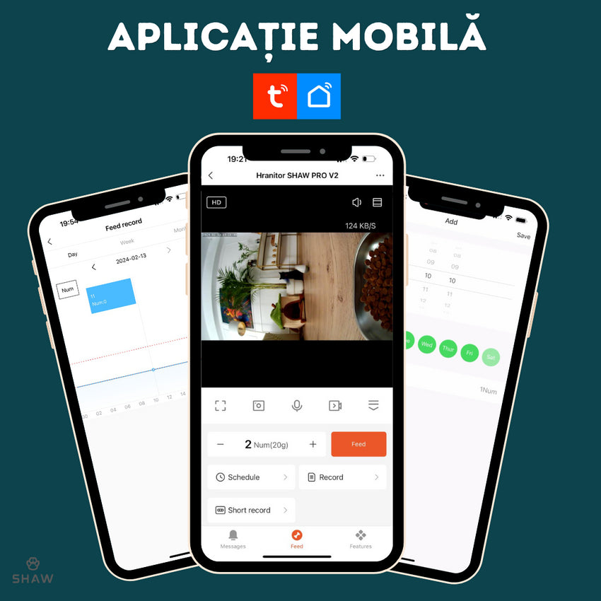 Hranitor automat Smart SHAW® PRO V2 pentru caini si pisici, Aplicatie mobila, Camera video Night Vision, Programabil, 4L