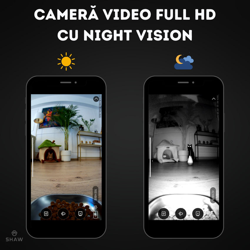 Hranitor automat Smart SHAW® PRO V2 pentru caini si pisici, Aplicatie mobila, Camera video Night Vision, Programabil, 4L