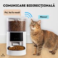 Hranitor automat Smart SHAW® PRO V2 pentru caini si pisici, Aplicatie mobila, Camera video Night Vision, Programabil, 4L