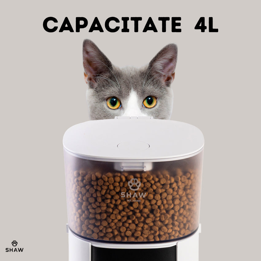 Hranitor automat Smart SHAW® PRO V2 pentru caini si pisici, Aplicatie mobila, Camera video Night Vision, Programabil, 4L