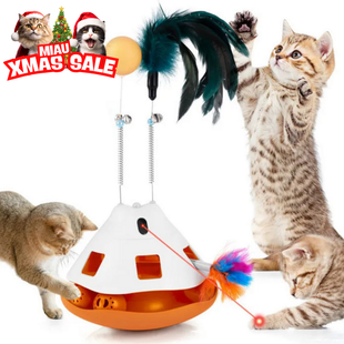 Jucarie Interactiva 3-in-1 pentru Pisici SHAW – Cu Laser, Bila, Pene si 4 Moduri de Viteza