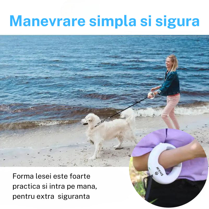 Lesa retractabila cu LED, SHAW®, cu suport si o rola saci gunoi, 3 m