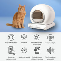 Litiera automata smart SHAW® V3 pentru pisici, auto-curatare, eliminare mirosuri prin ionizare, aplicatie mobila, 9L