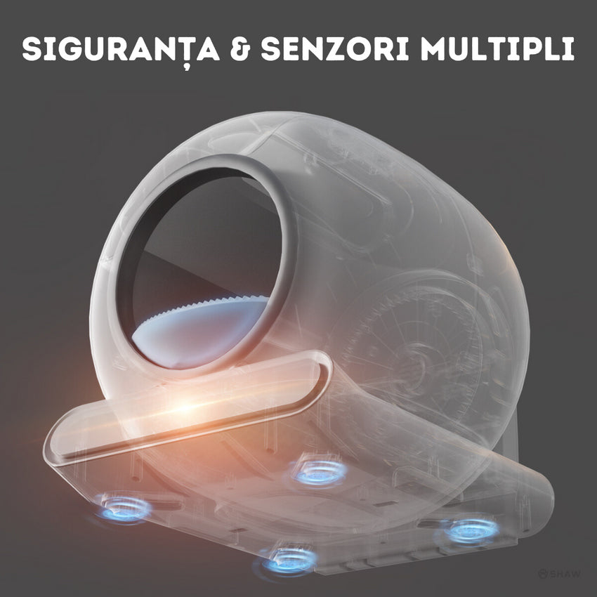 Litiera automata smart SHAW® V3 pentru pisici, auto-curatare, eliminare mirosuri prin ionizare, aplicatie mobila, 9L