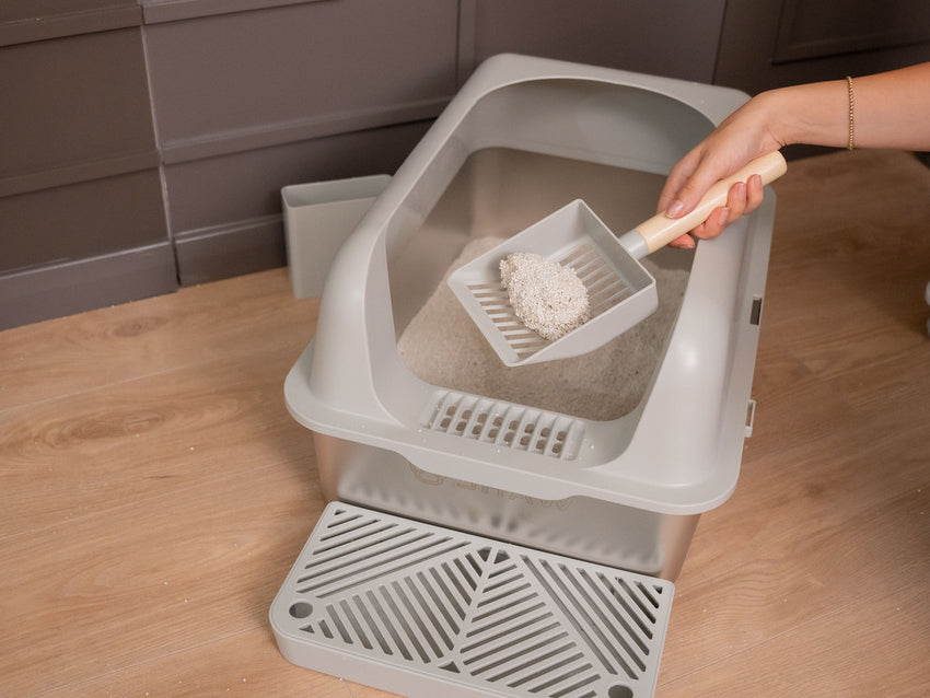 Litiera inox SHAW® XL pentru pisici, cu prag si lopatica incluse, usor de curatat, rezistenta