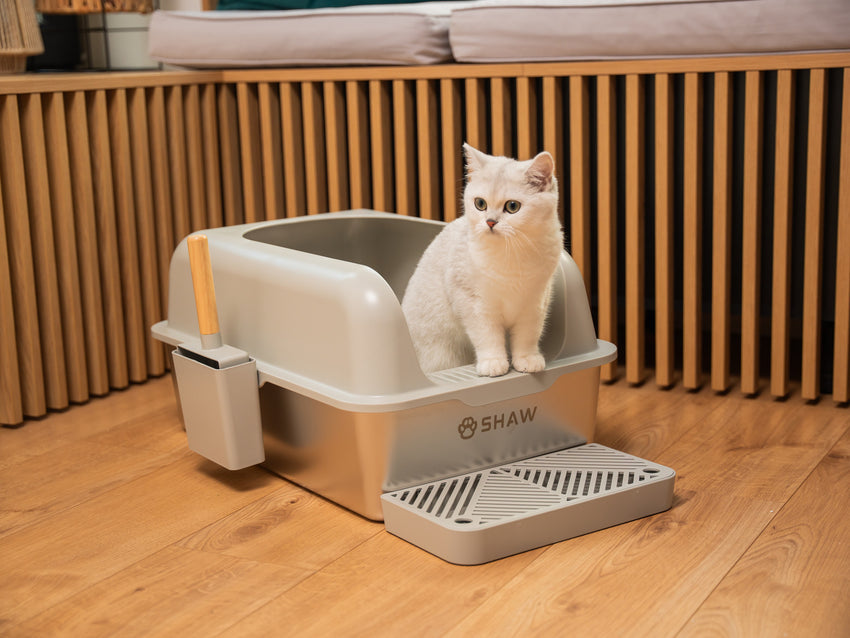 Litiera inox SHAW® XL pentru pisici, cu prag si lopatica incluse, usor de curatat, rezistenta