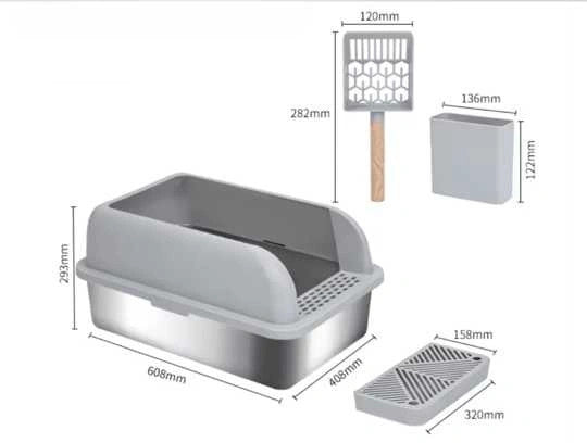 Litiera inox SHAW® XL pentru pisici, cu prag si lopatica incluse, usor de curatat, rezistenta