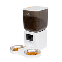 Hranitor automat smart SHAW® pentru caini si pisici, aplicatie mobila, 7L, programare hranire, camera reglabila, 2 boluri, alb