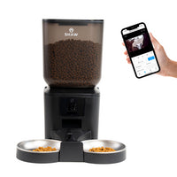 Hranitor automat smart SHAW® pentru caini si pisici, aplicatie mobila, 7L, programare hranire, camera reglabila, 2 boluri, negru