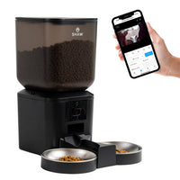Hranitor automat smart SHAW® pentru caini si pisici, aplicatie mobila, 7L, programare hranire, camera reglabila, 2 boluri, negru