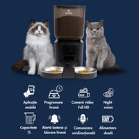 Hranitor automat smart SHAW® pentru caini si pisici, aplicatie mobila, 7L, programare hranire, camera reglabila, 2 boluri, negru