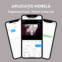 Hranitor automat smart SHAW® pentru caini si pisici, aplicatie mobila, 7L, programare hranire, camera reglabila, 2 boluri, negru