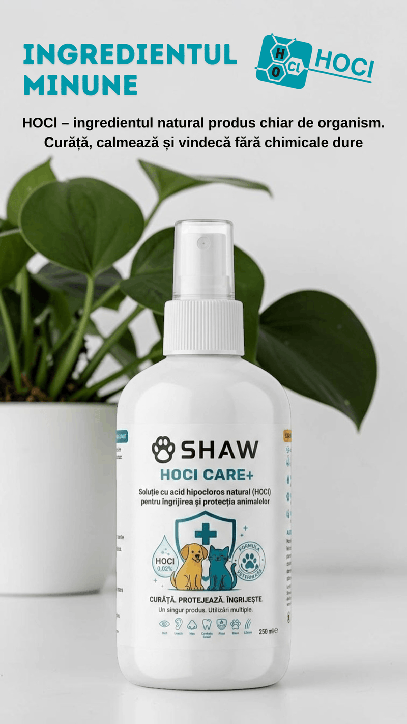 Solutie SHAW cu acid hipocloros HOCl CARE +, pentru caini si pisici, non-toxic, hipoalergenic, fara alcool si parfum