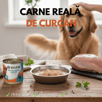 Hrană umedă premium pentru câini SHAW, Piept de Curcan Mărunțit în Supă, hrană completă, fără cereale, 200 g