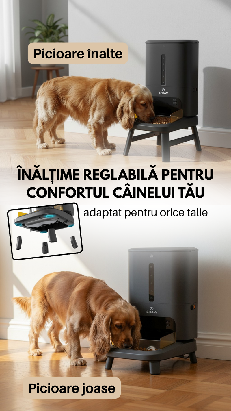 Hranitor automat smart SHAW® Titan pentru caini, aplicatie mobila, 15L, programare hranire, negru